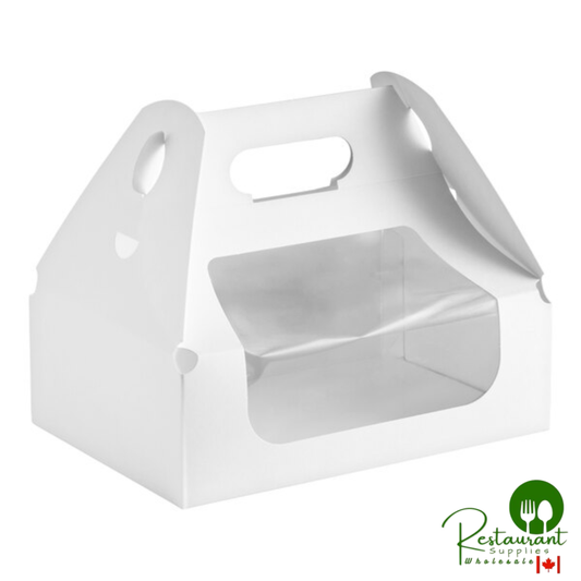 Inno-Pak 10" x 7" x 8" White Paper Barn Take-Out Lunch Box / Chicken Box with Window - 100/Case