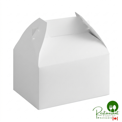 Southern Champion 9 1/16" x 7 1/16" x 5" White Paper Barn Take-Out Lunch Box / Chicken Box with Handle - 125/Case