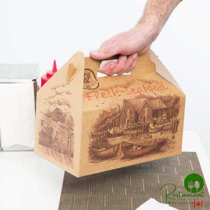 Southern Champion 10 1/2" x 6" x 5" Fresh Seafood Paper Barn Take-Out Box with Handle - 125/Case