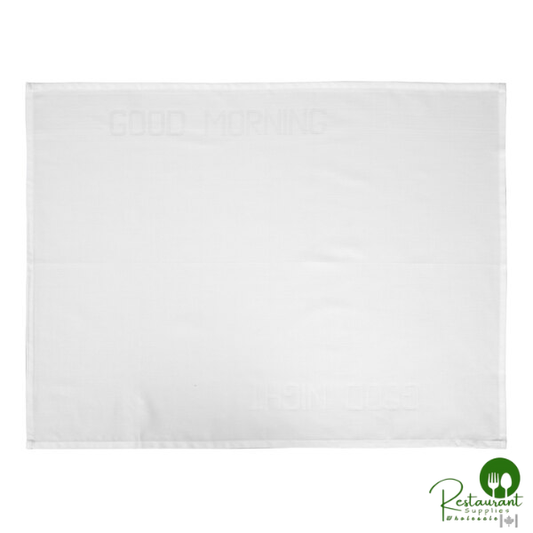 Garnier-Thiebaut 22" x 30" White Good Morning-Good Night Cotton / Polyester Bedside Mat - 250/Case