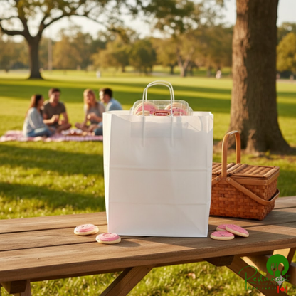 Duro 12" x 9" x 15 3/4" Regal White Paper Shopping Bag with Handles - 200/Bundle