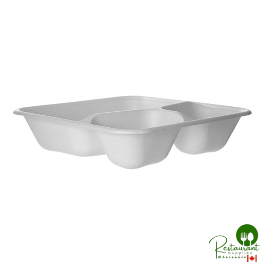 Eco-Products Vanguard WorldView 9" x 9" 3-Compartment Compostable Sugarcane Square Container - 200/Case
