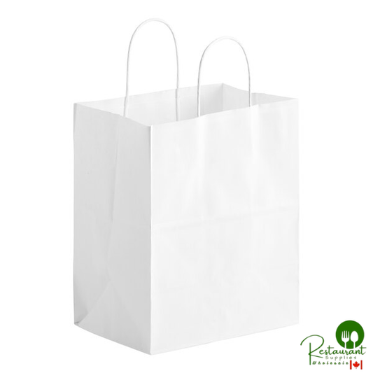 Duro 10" x 6 3/4" x 12" Bistro White Paper Shopping Bag with Handles - 250/Bundle