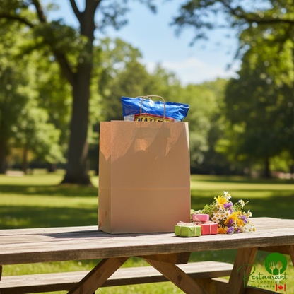 Duro Mart 13" x 7" x 17" Natural Kraft Shopping Bag with Handles - 250/Bundle