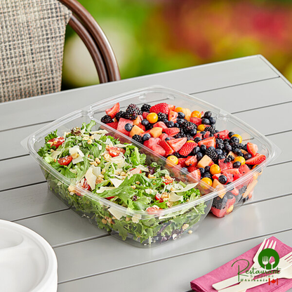 Sabert Catering Pop-Top 160 oz. Clear PET Two-Compartment Square Bowl Set - 30/Case
