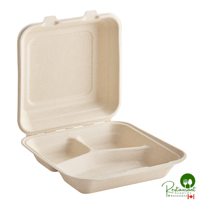 Dart 9" x 9" 3-Compartment Compostable Fiber Hinged Take-Out Container - 200/Case