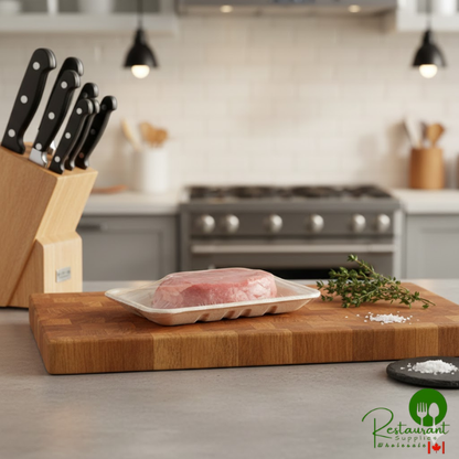 World Centric Compostable Fiber Laminated Meat Tray 8 5/16" x 4 7/8" x 11/16" - 500/Case