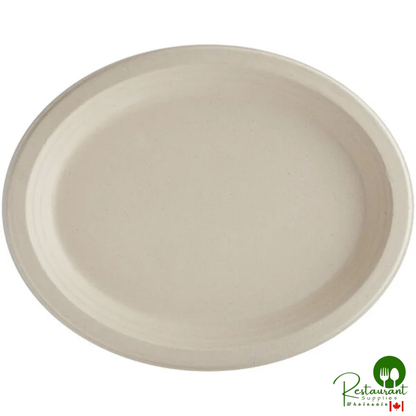 World Centric 12" No PFAS Added Oval Compostable Plant Fiber Plate with Leaf Plus - 500/Case