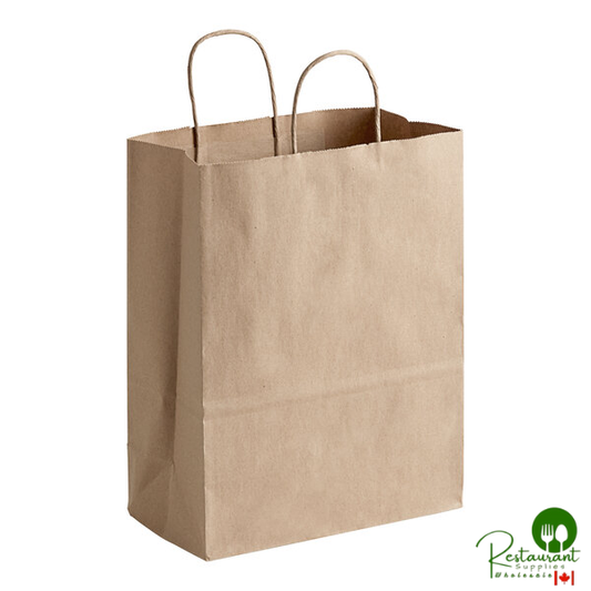 Duro 10" x 5" x 13" Missy Natural Kraft Paper Shopping Bag with Handles - 250/Bundle