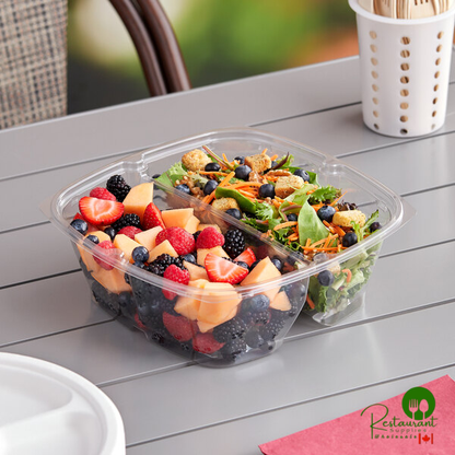 Sabert Catering Pop-Top 80 oz. Clear PET Two-Compartment Square Bowl - 50/Case