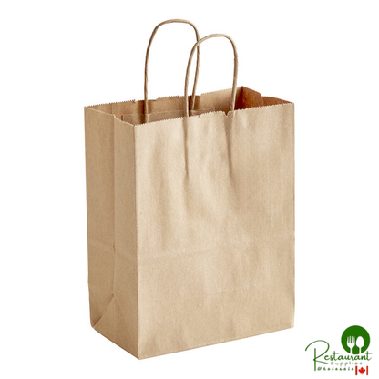 Duro Tempo 8" x 4 1/2" x 10 1/4" Natural Kraft Shopping Bag with Handles - 250/Bundle