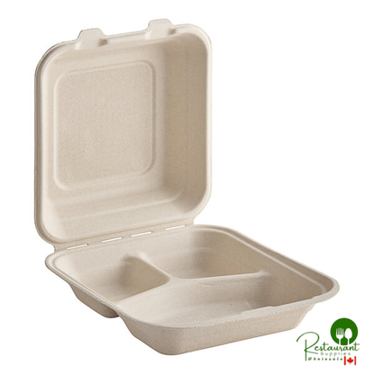 Dart 8" x 8" 3-Compartment Compostable Fiber Hinged Take-Out Container - 200/Case
