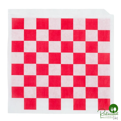 7" x 6 1/2" Red Check Wire Cone Basket Liner / Deli Wrap / Double Open Bag By Prime - 2,000/Case