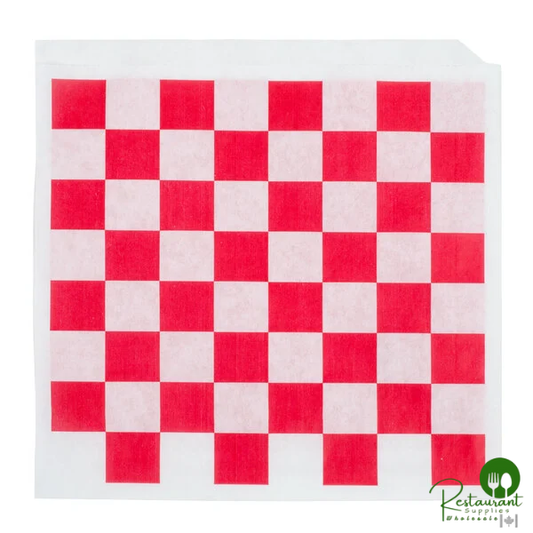 7" x 6 1/2" Red Check Wire Cone Basket Liner / Deli Wrap / Double Open Bag By Prime - 2,000/Case