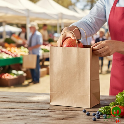 Duro Tempo 8" x 4 1/2" x 10 1/4" Natural Kraft Shopping Bag with Handles - 250/Bundle