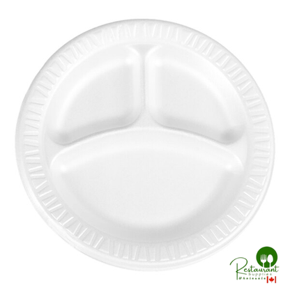 Dart 9CPWQR Quiet Classic 9" 3 Compartment White Laminated Round Foam Plate - 500/Case