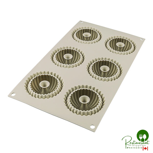 Silikomart 3Design Mini Raggio 13 1/4" x 7 1/8" Silicone Donut / Mousse Baking Mold with (6) 2 11/16" x 1 5/16" Ridged Cavities MINIRAGGIO