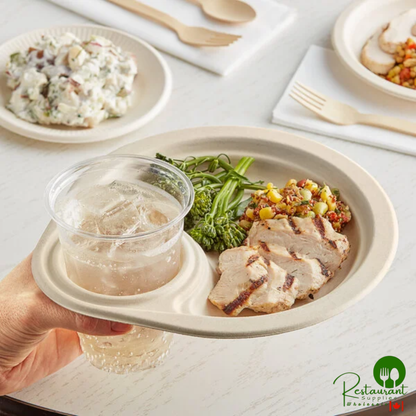 World Centric 9" No PFAS Added Round Compostable Plant Fiber Plate with Drink Holder - 400/Case
