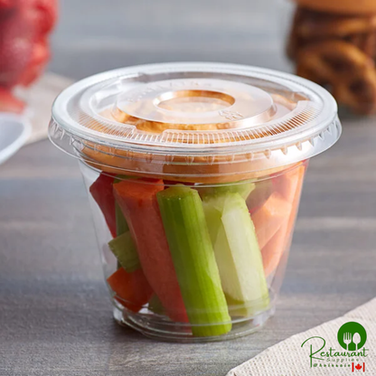 9 oz. Clear Plastic Squat Cold Cup with 2 oz. Insert and PET Flat Lid with No Hole By Prime - 100/Case