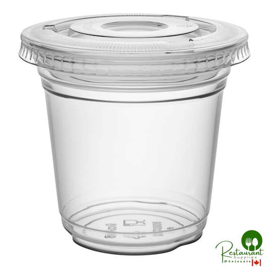 9 oz. Clear Plastic Squat Cold Cup with 2 oz. Insert and PET Flat Lid with No Hole By Prime - 100/Case