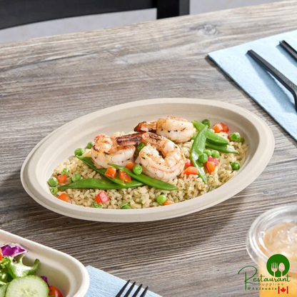 World Centric 10" No PFAS Added Oval Compostable Plant Fiber Plate with Leaf Plus - 500/Case