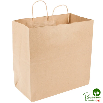 Duro 13" x 7" x 13" Jr. Mart Natural Kraft Paper Shopping Bag with Handles - 250/Bundle