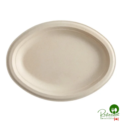 World Centric 10" No PFAS Added Oval Compostable Plant Fiber Plate with Leaf Plus - 500/Case