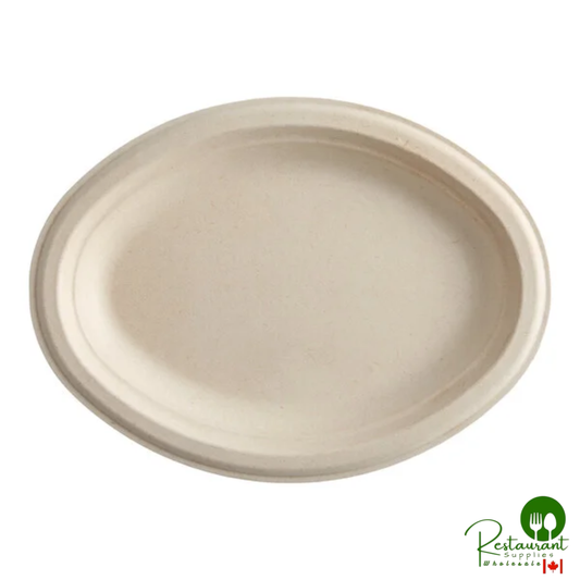 World Centric 10" No PFAS Added Oval Compostable Plant Fiber Plate with Leaf Plus - 500/Case