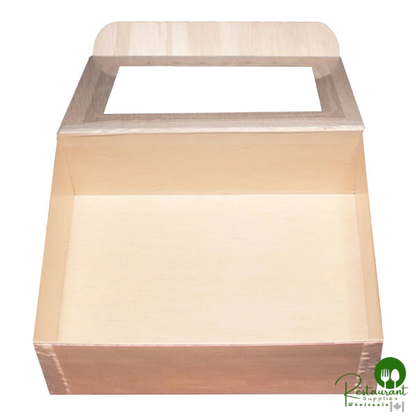 8" x 6" Medium Collapsible Balsa Wood Catering Box with Attached Window Lid - 50/Case
