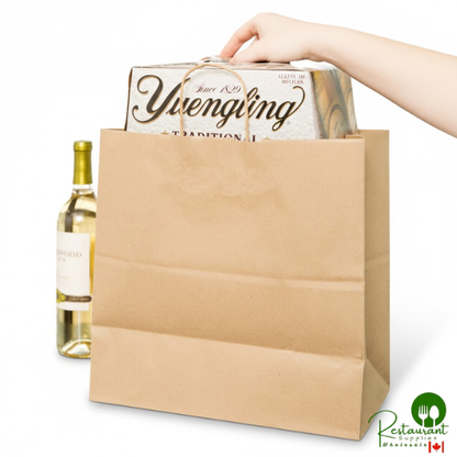 Duro 13" x 7" x 13" Jr. Mart Natural Kraft Paper Shopping Bag with Handles - 250/Bundle