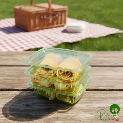 Eco-Products Veridian 24 oz. Compostable Rectangular Green PLA Plastic Deli Container with Flat Lid - 200/Case