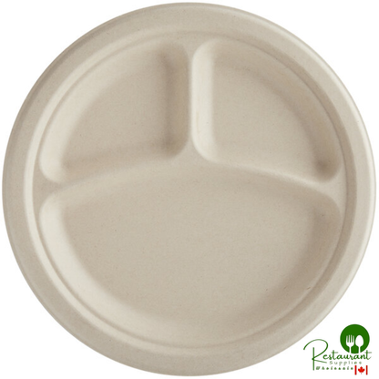 World Centric 9" 3-Compartment Round Compostable Plant Fiber Plate - 1,000/Case