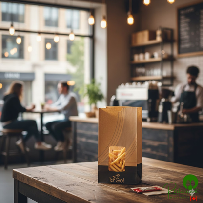 Bagcraft EcoCraft 5" x 3" x 9 5/8" Printed To-Go Vented Meal Bag with Window - 500/Case