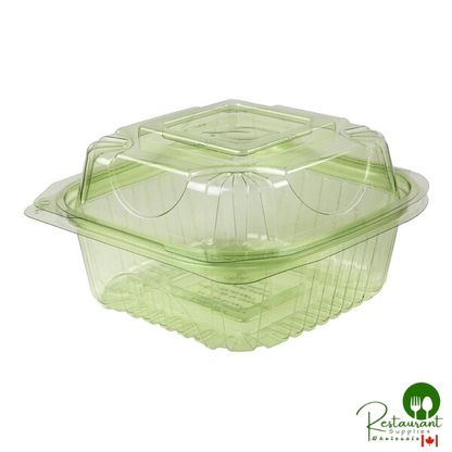 Eco-Products Veridian 6" x 6" x 3" Compostable Green Hinged PLA Plastic Clamshell Container - 240/Case