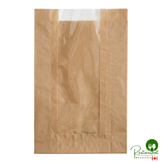 Bagcraft Packaging 300114 5" x 1 1/2" x 7" EcoCraft Kraft Grease Resistant Single Serve Window Cookie Bag - 500/Case