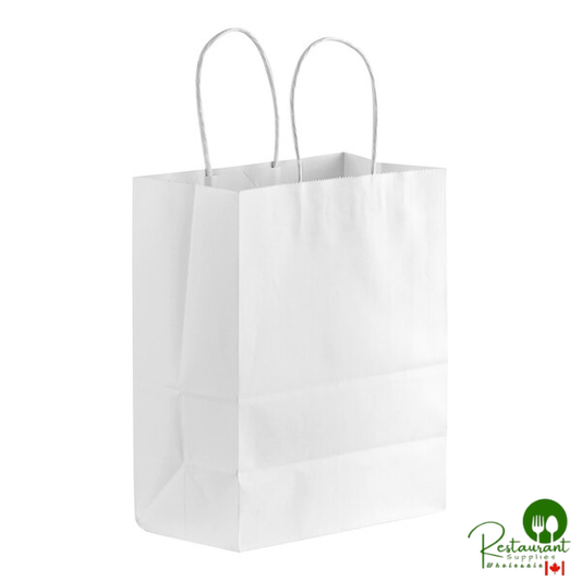 Duro Tempo 8" x 4 1/2" x 10 1/4" White Paper Shopping Bag with Handles - 250/Case