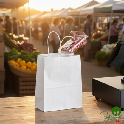 Duro Tempo 8" x 4 1/2" x 10 1/4" White Paper Shopping Bag with Handles - 250/Case