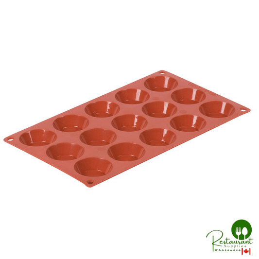 Matfer Bourgeat 257925 Gastroflex Plain-Edge Orange Silicone 15 Compartment Tartlet Mold - 2" x 9/16" Cavities