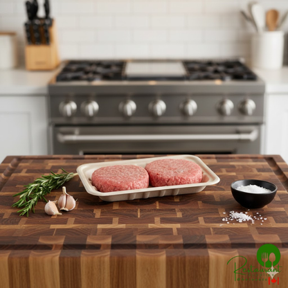 World Centric Compostable Fiber Laminated Meat Tray 8 3/16" x 5 11/16" x 5/8" - 500/Case