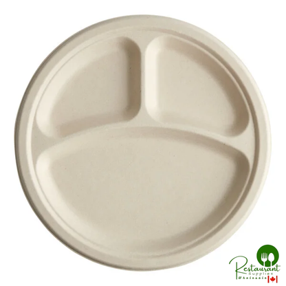 World Centric 10" 3-Compartment Round Compostable Plant Fiber Plate - 700/Case