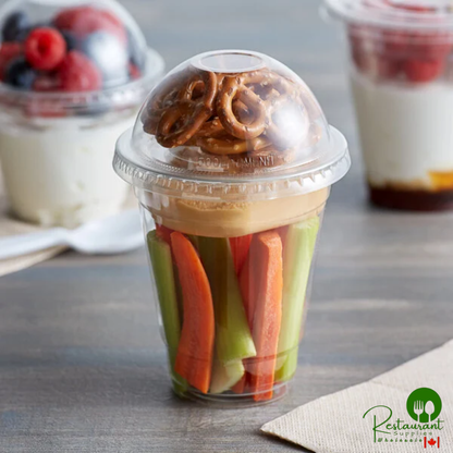 12 oz. Clear Plastic Cold Cup with 4 oz. Insert and PET Dome and Flat Lids with No Hole By Prime - 100/Case