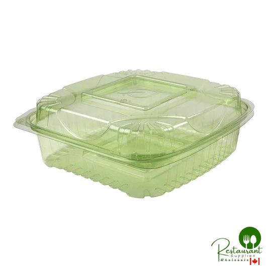 Eco-Products Veridian 8" x 8" x 3" Compostable Green Hinged PLA Plastic Clamshell Container - 160/Case