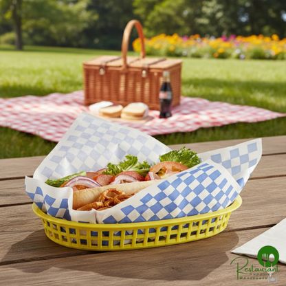 12" x 12" Small Blue Check Deli Sandwich Wrap Paper By Prime - 5,000/Case