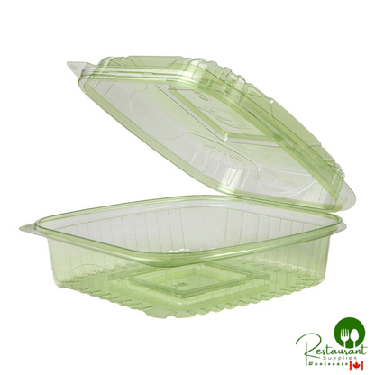 Eco-Products Veridian 8" x 8" x 3" Compostable Green Hinged PLA Plastic Clamshell Container - 160/Case
