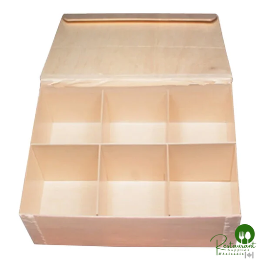 8" x 6" Medium Collapsible Balsa Wood Vento Box with 6 Compartments and Attached Lid - 50/Case