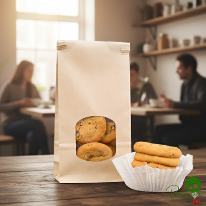 Bagcraft Packaging 300249 1 lb. EcoCraft Grease Resistant Stand-Up Kraft Window Bag with Tin Tie Closure - 500/Case