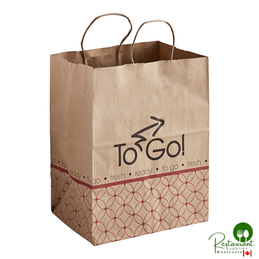 Bagcraft 10" x 6 3/4" x 12" Natural Kraft Paper Shopping Bag with Handles and "To-Go" Print - 250/Case