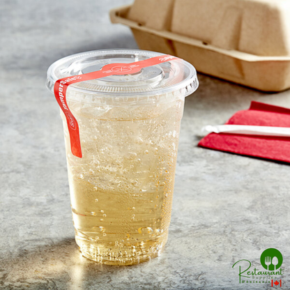 16 oz. Clear PET Plastic Cold Cup with Flat Lid, Tamper Evident Drink Label, and Band By Prime - 250/Pack
