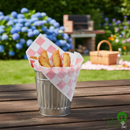 9" x 10" Red Check Wire Cone Basket Liner / Deli Wrap / Double Open Bag By Prime - 1,000/Case