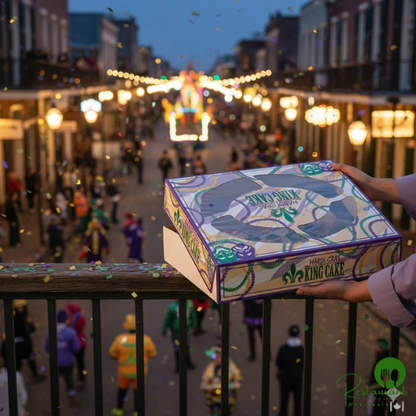 Champion 19" x 14" x 3 1/2" Auto-Popup Window Cake / Bakery Box with Mardi Gras King Cake Design - 50/Case